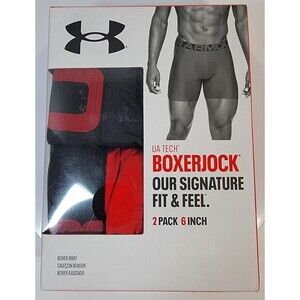 Under Armour UA Tech BoxerJock Men's 5XL Red and Black 6” Inch Inseam 2 Pack
